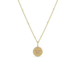 14k Pavé Diamond Star Disc Pendant Necklace