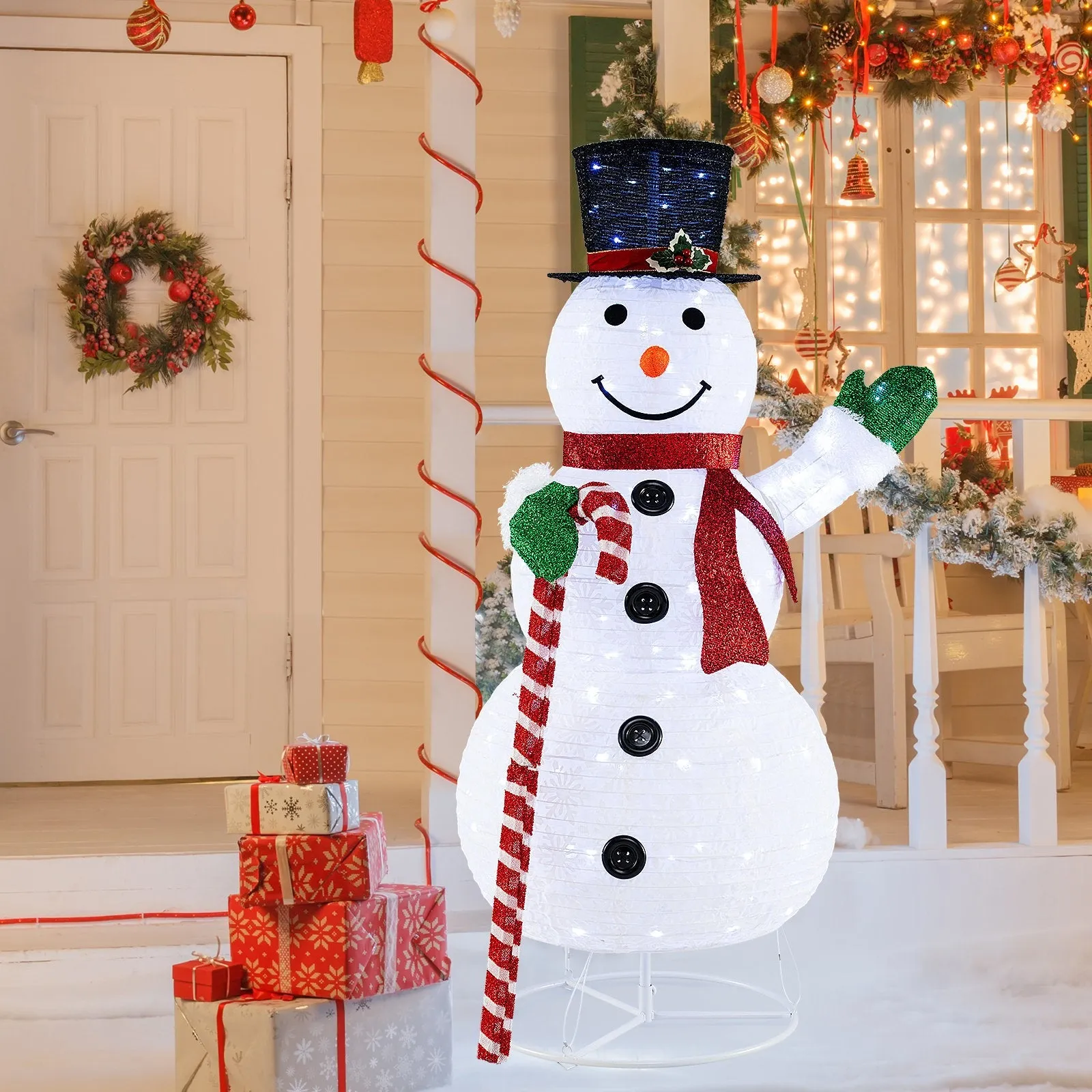 150 cm Large White Pre-lit Lighted Snowman Christmas Decoration