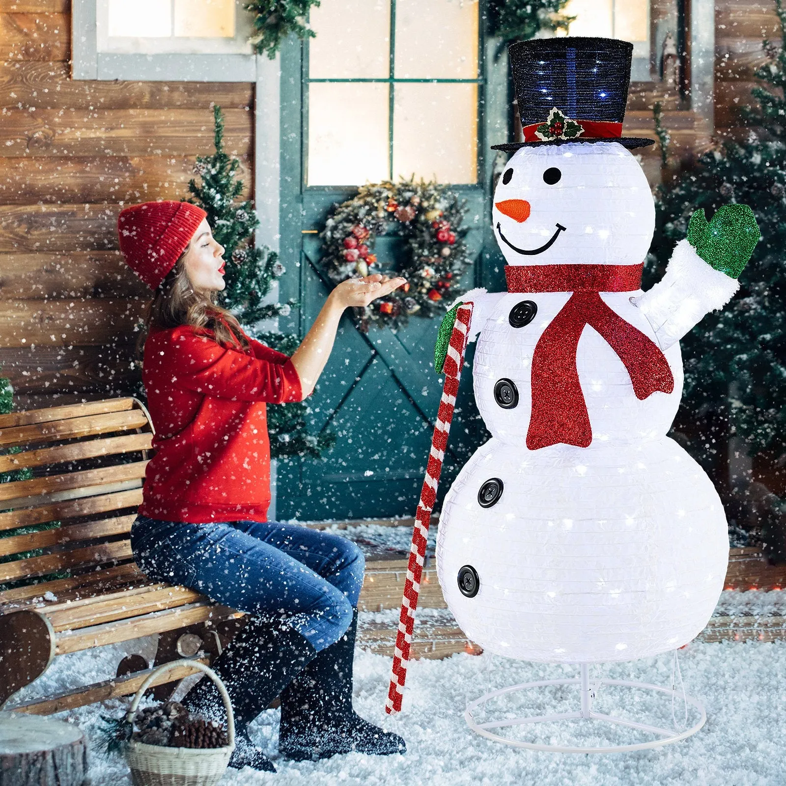 150 cm Large White Pre-lit Lighted Snowman Christmas Decoration