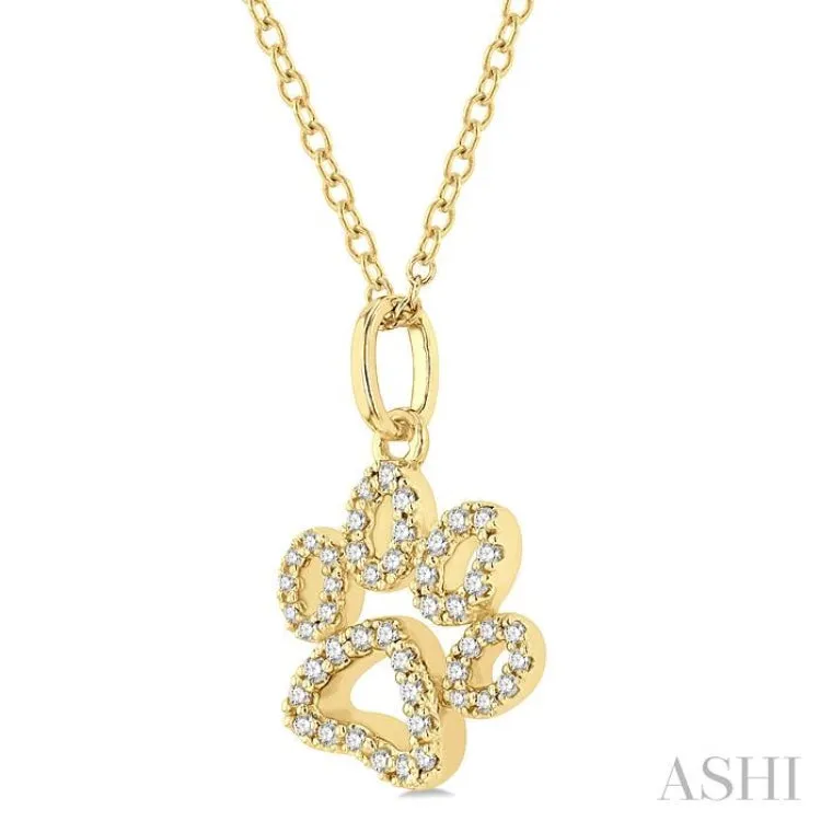 1/6 Ctw Open Dog Paw Petite Round Cut Diamond Fashion Pendant With Chain in 10K Yellow Gold