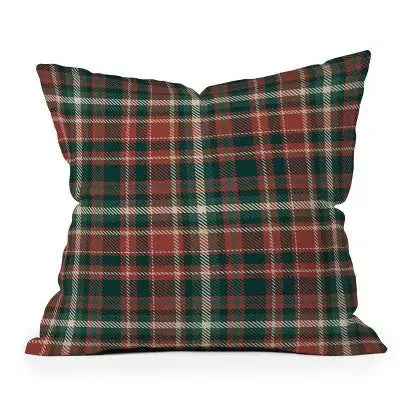 16"x16" Avenie Vintage Christmas Plaid Square Throw Pillow Red - Deny Designs