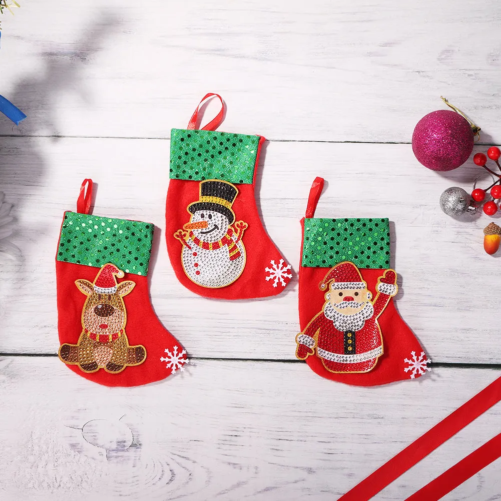 3pcs Christmas Stockings Hanging Pendants DIY Diamond Painting Artwork Kit