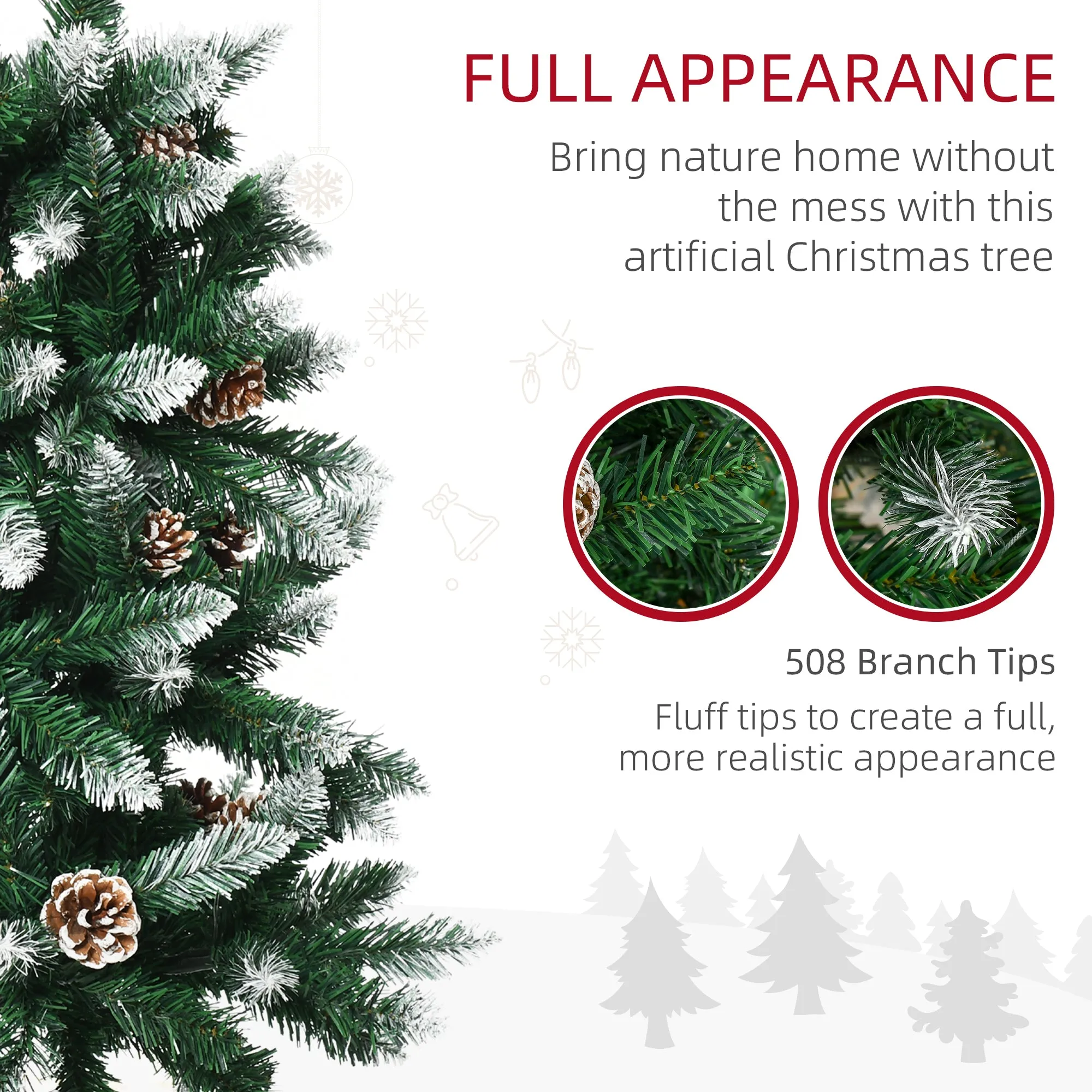 6' Snow Artificial Christmas Tree Holiday Home Décor with Pine Cones