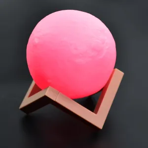 6274 Moon Night Lamp Pink Color with Wooden Stand Night Lamp for Bedroom