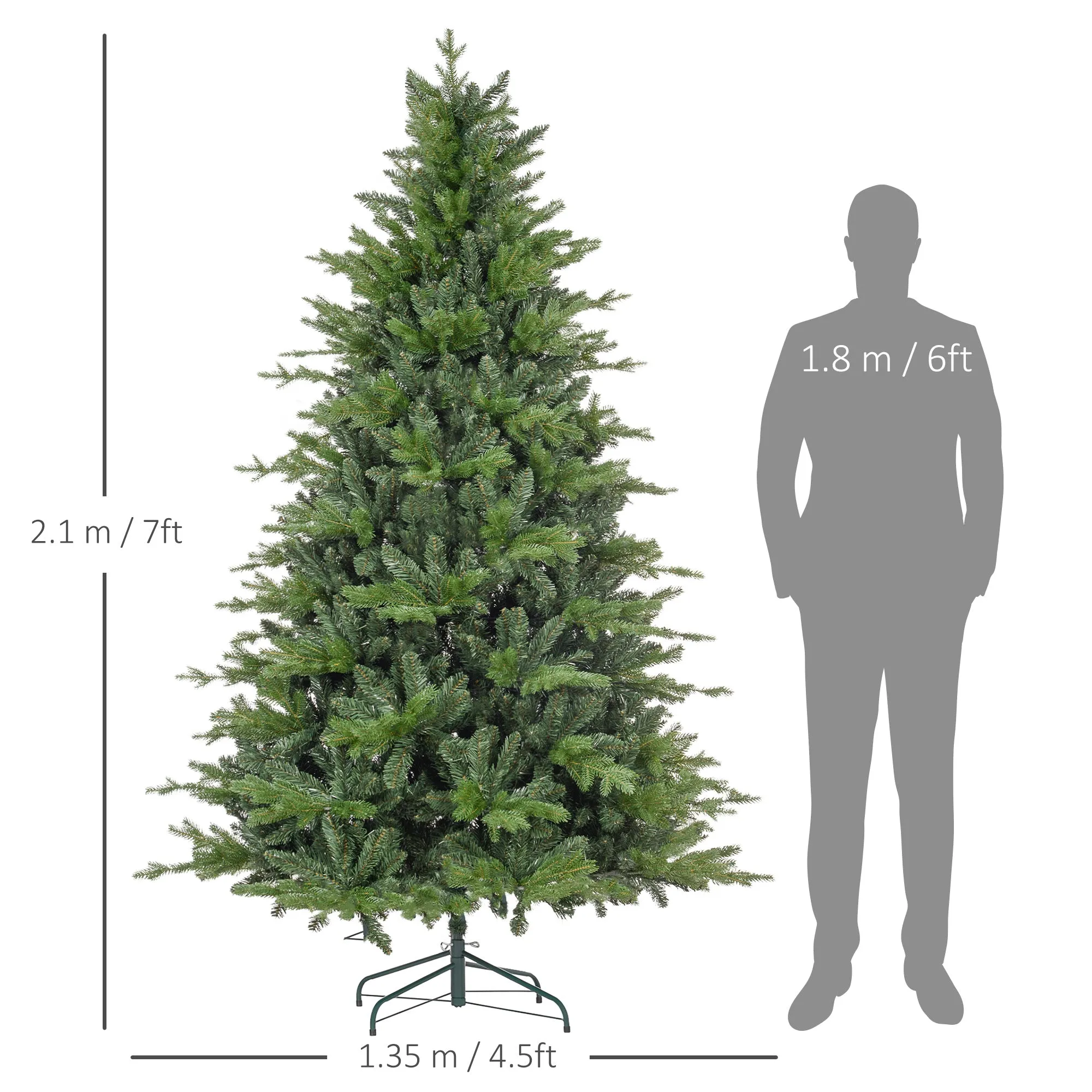 7 Ft Artificial Christmas Tree with Metal Base, Hinged Branches