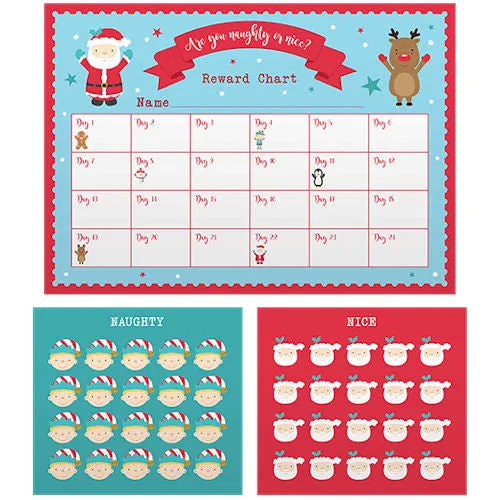 A3 Santa Reward Chart - Festive Holiday Behaviour Tracker Children's Christmas Countdown