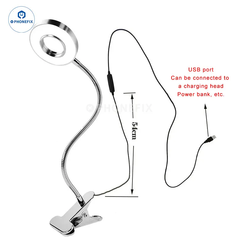 Adjustable 48 LED Eye Protection Desk Lamp Portable Clip Ring Light