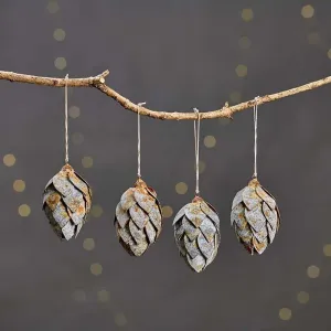 Aged Zinc Fir Cone Hanging Decoration - Set of Four