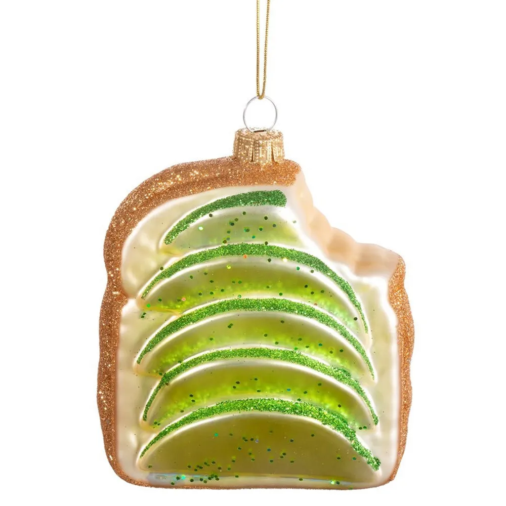 Avocado Toast Shaped Glass Christmas Bauble