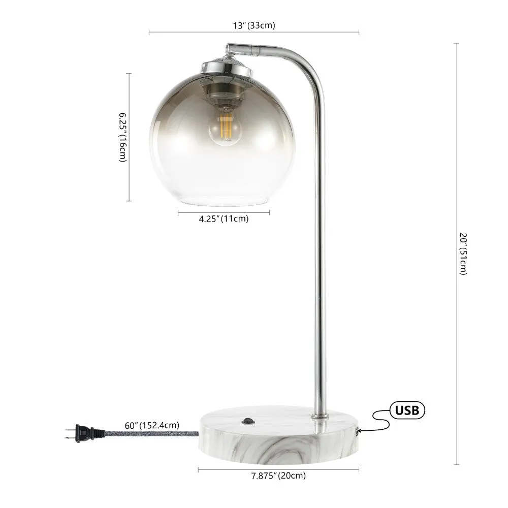 Bamboo 20" Industrial Contemporary Iron/Glass LED Task Lamp with USB Charging Port