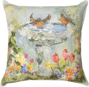 Bird Bath Indoor/Outdoor Pillow by Rozanne Priebe©