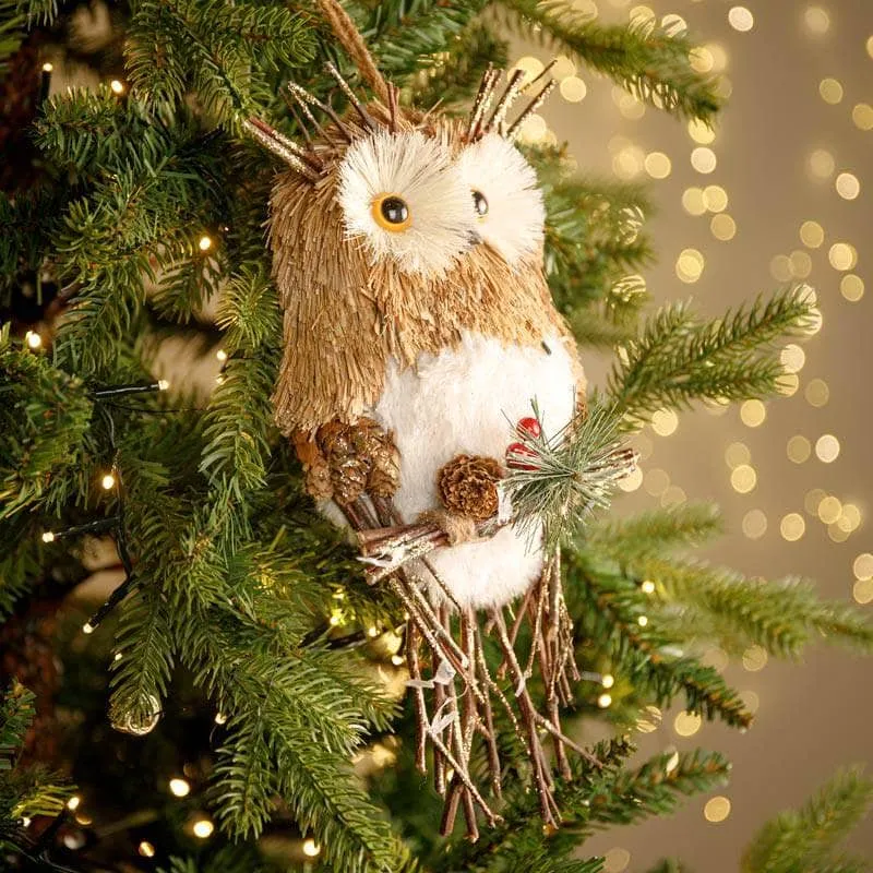 Brown Bristle Owl Christmas Tree Decoration - 27cm