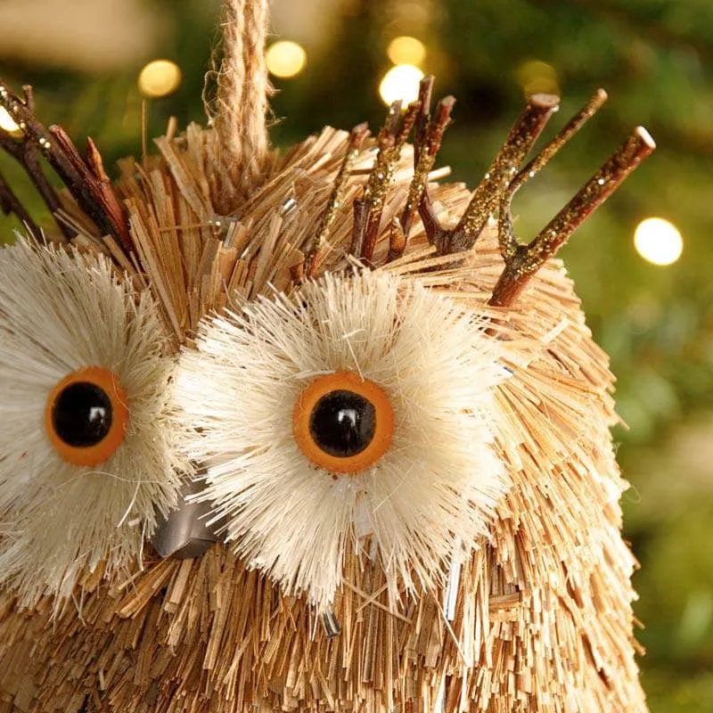 Brown Bristle Owl Christmas Tree Decoration - 27cm