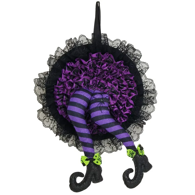 Bulk 10" Halloween Black Mesh Witch Leg Wreath for Crafts Wholesale