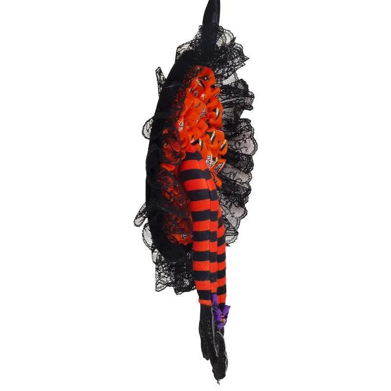 Bulk 10" Halloween Black Mesh Witch Leg Wreath for Crafts Wholesale