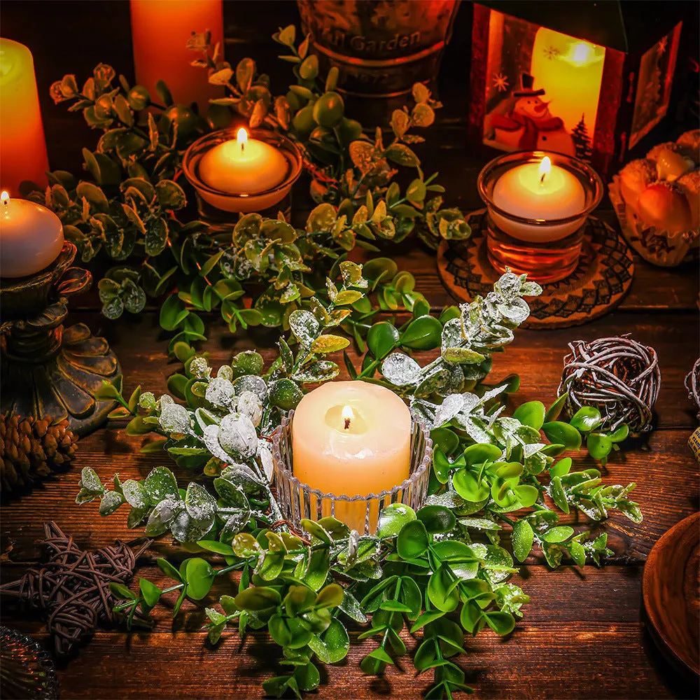 Bulk Artificial Eucalyptus Tabletop Candlestick Wreath Candle Holder Rings Mini Centerpiece 11 Inch Wholesale