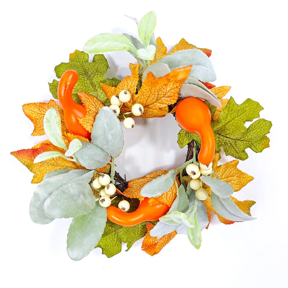 Bulk Artificial Maple Leaf Pumpkin Tabletop Candlestick Wreath Candle Holder Rings Thanksgiving Harvest Festival Mini Centerpiece 12 Inch Wholesale