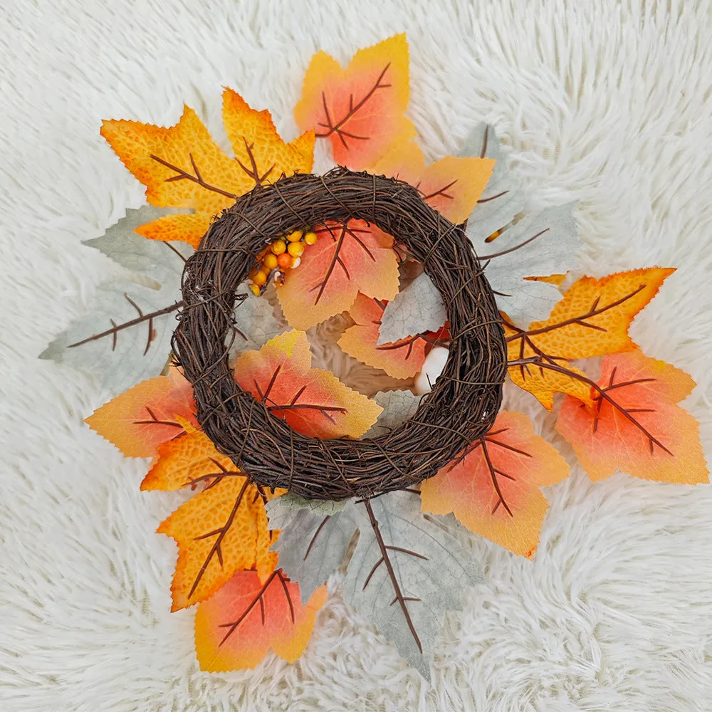 Bulk Artificial Maple Leaf Pumpkin Tabletop Candlestick Wreath Candle Holder Rings Thanksgiving Harvest Festival Mini Centerpiece 12 Inch Wholesale