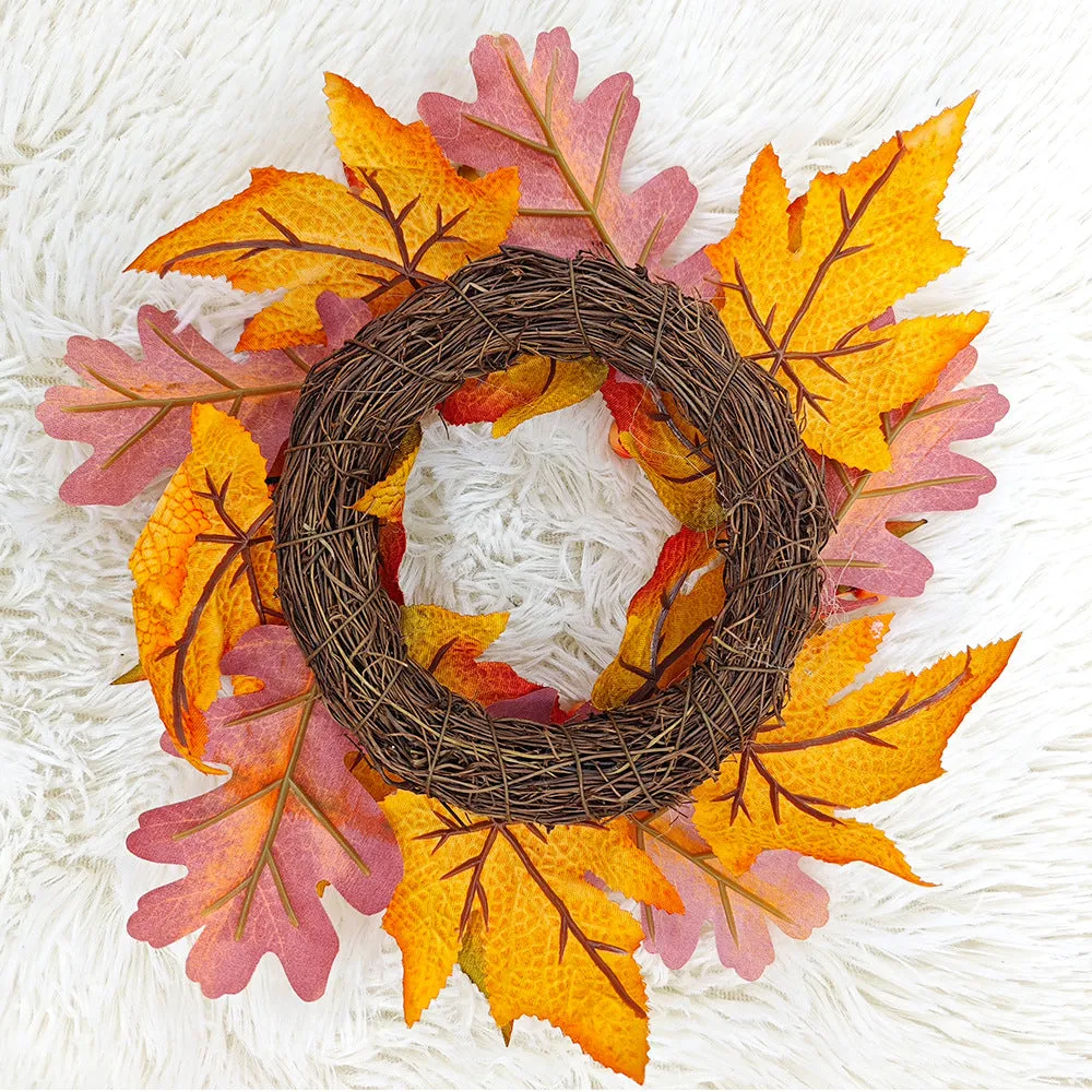 Bulk Artificial Maple Leaf Pumpkin Tabletop Candlestick Wreath Candle Holder Rings Thanksgiving Harvest Festival Mini Centerpiece 12 Inch Wholesale