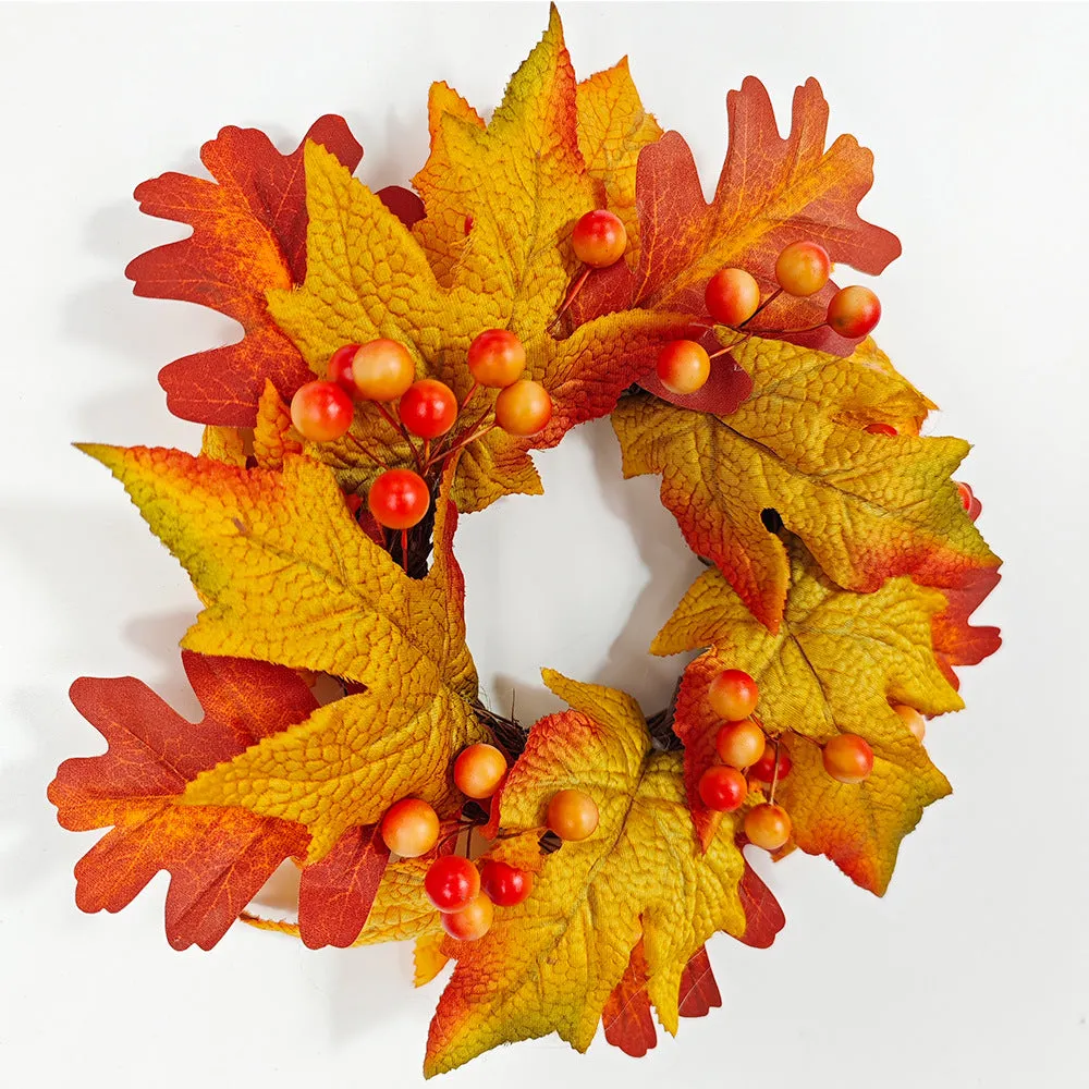 Bulk Artificial Maple Leaf Pumpkin Tabletop Candlestick Wreath Candle Holder Rings Thanksgiving Harvest Festival Mini Centerpiece 12 Inch Wholesale