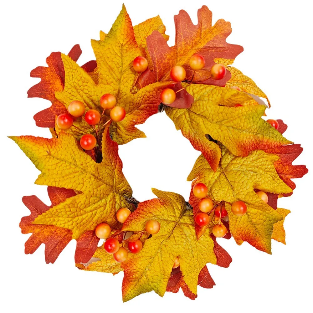 Bulk Artificial Maple Leaf Pumpkin Tabletop Candlestick Wreath Candle Holder Rings Thanksgiving Harvest Festival Mini Centerpiece 12 Inch Wholesale