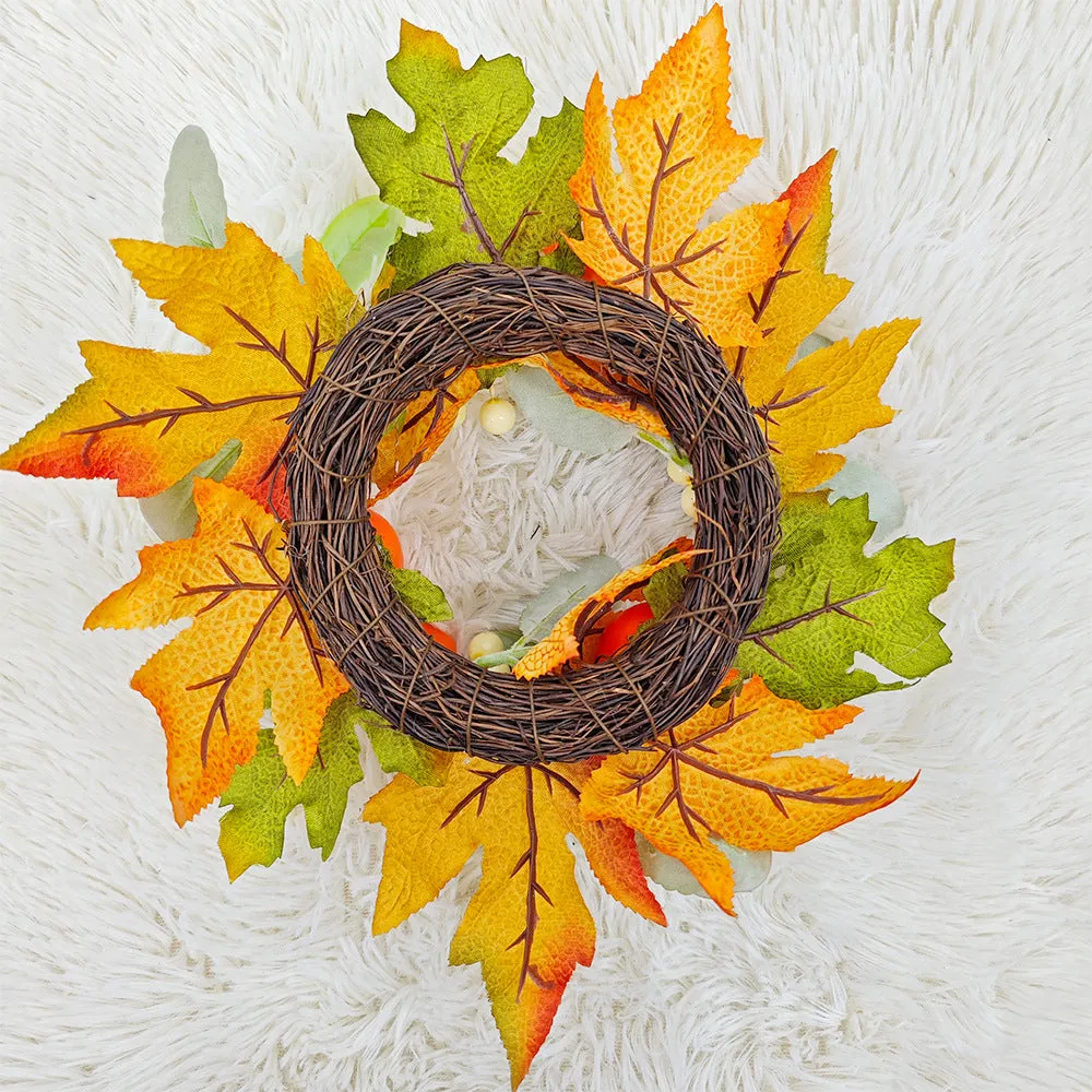 Bulk Artificial Maple Leaf Pumpkin Tabletop Candlestick Wreath Candle Holder Rings Thanksgiving Harvest Festival Mini Centerpiece 12 Inch Wholesale