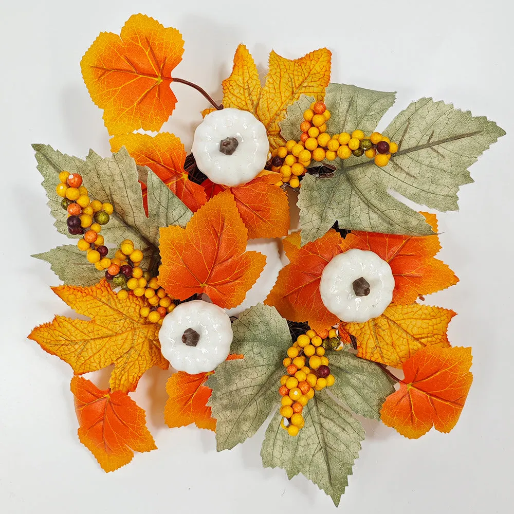 Bulk Artificial Maple Leaf Pumpkin Tabletop Candlestick Wreath Candle Holder Rings Thanksgiving Harvest Festival Mini Centerpiece 12 Inch Wholesale