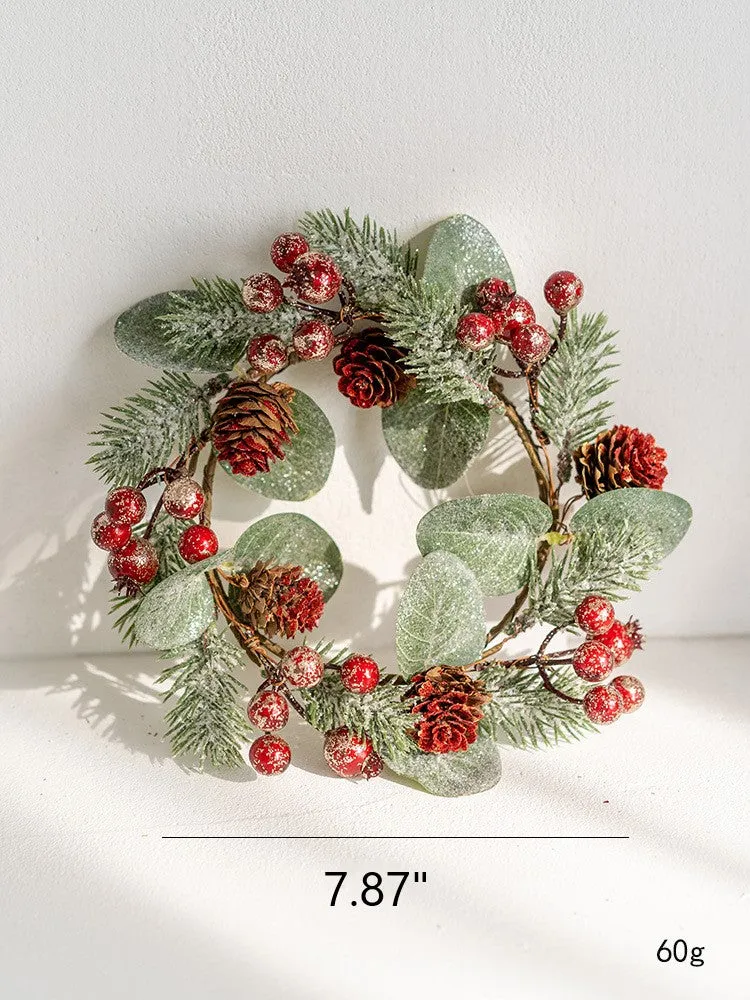 Bulk Artificial Pine Cone Berry Tabletop Candlestick Christmas Wreath Candle Holder Rings Xmas Centerpiece Wholesale