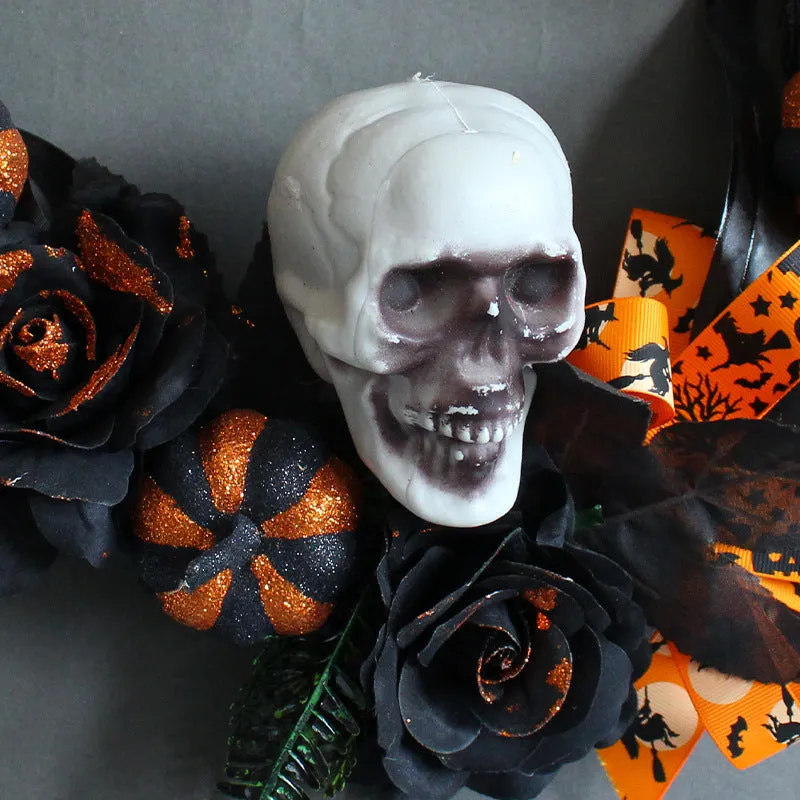 Bulk Halloween Feather Skull Pumpkin Wreath 16'' Wholesale