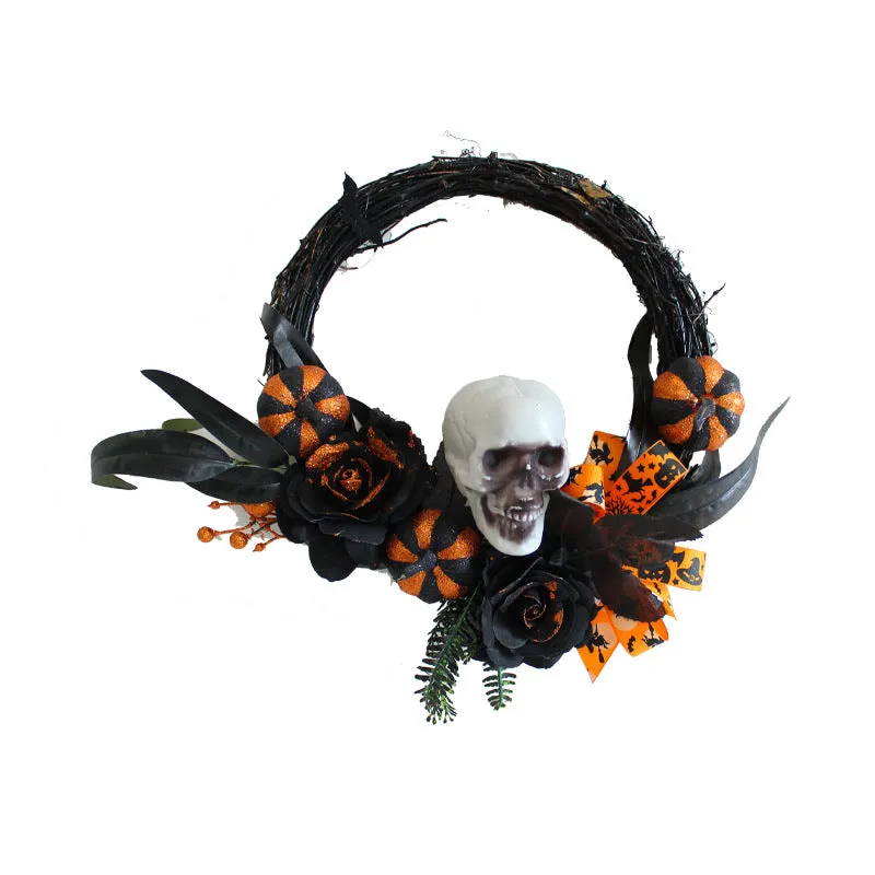 Bulk Halloween Feather Skull Pumpkin Wreath 16'' Wholesale