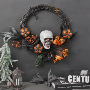 Bulk Halloween Feather Skull Pumpkin Wreath 16'' Wholesale