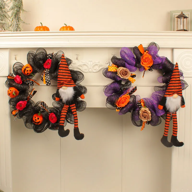 Bulk Halloween Pumpkin Purple Gauze Wreath 16'' Wholesale