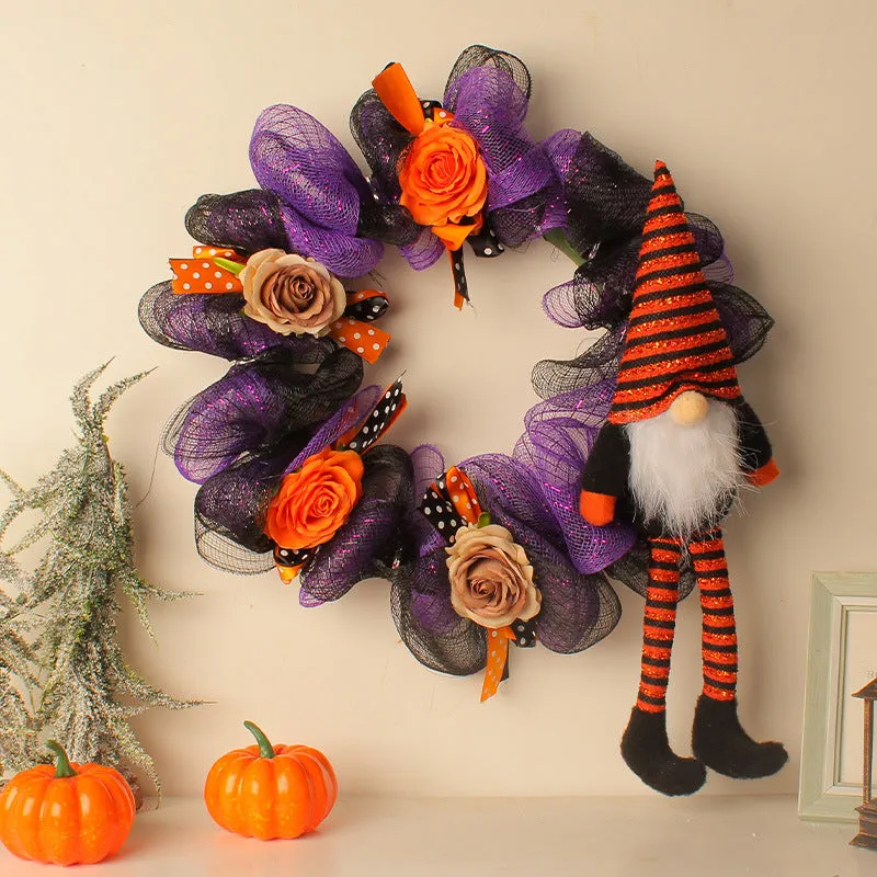 Bulk Halloween Pumpkin Purple Gauze Wreath 16'' Wholesale