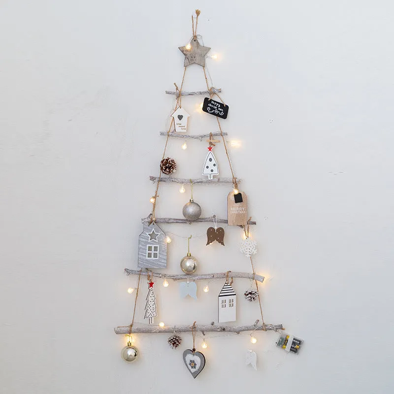 Bulk Light Up Christmas Tree Ornament Wooden Branch Ladder with Star Topper Wooden Hanging Ornaments Wholesale