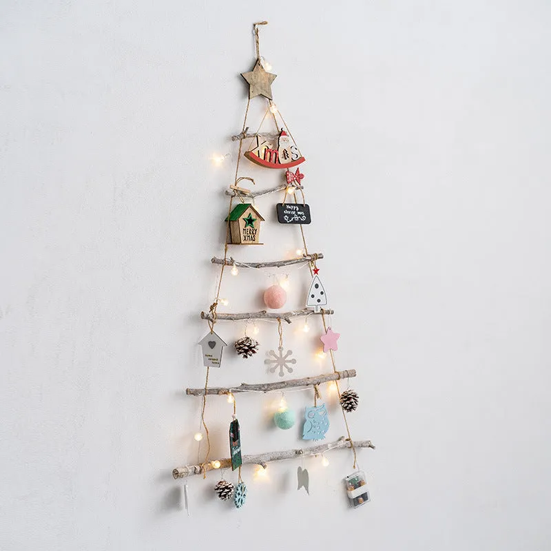 Bulk Light Up Christmas Tree Ornament Wooden Branch Ladder with Star Topper Wooden Hanging Ornaments Wholesale