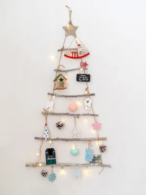 Bulk Light Up Christmas Tree Ornament Wooden Branch Ladder with Star Topper Wooden Hanging Ornaments Wholesale