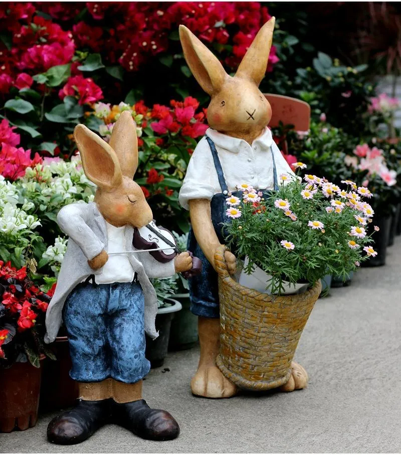 Bunny Flower Pot, Villa Outdoor Decor Gardening Ideas, House Warming Gift, Garden Courtyard Ornament, Large Rabbit Statue for Garden