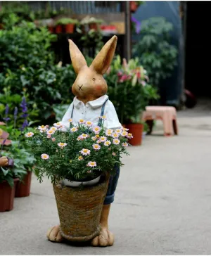 Bunny Flower Pot, Villa Outdoor Decor Gardening Ideas, House Warming Gift, Garden Courtyard Ornament, Large Rabbit Statue for Garden