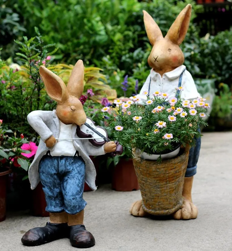 Bunny Flower Pot, Villa Outdoor Decor Gardening Ideas, House Warming Gift, Garden Courtyard Ornament, Large Rabbit Statue for Garden