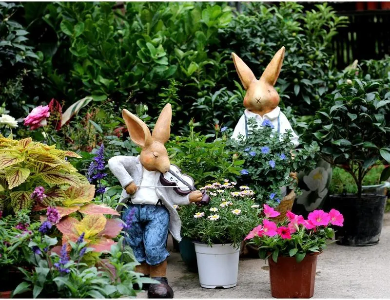 Bunny Flower Pot, Villa Outdoor Decor Gardening Ideas, House Warming Gift, Garden Courtyard Ornament, Large Rabbit Statue for Garden