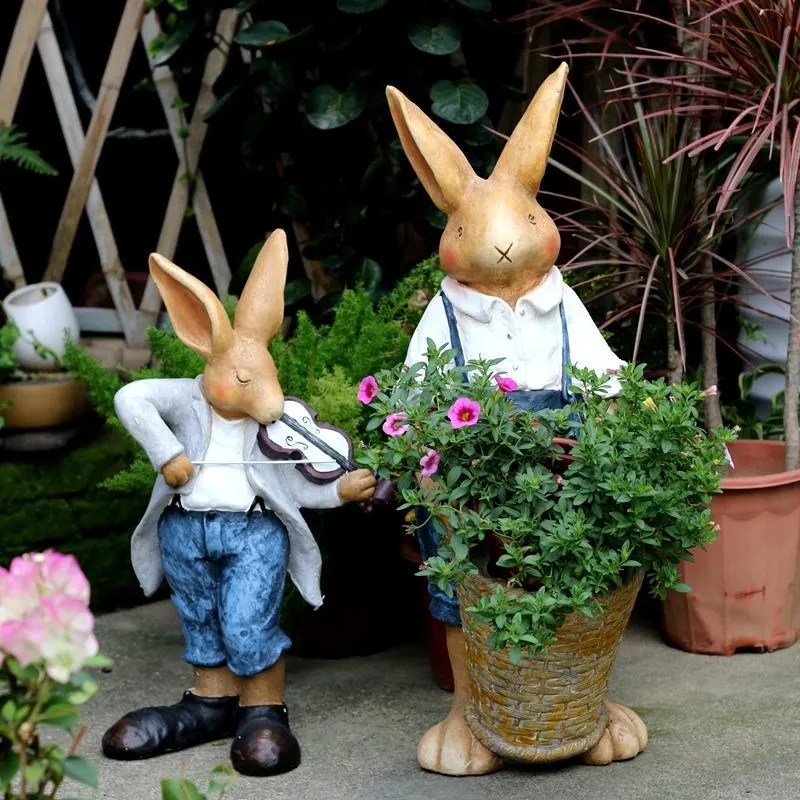 Bunny Flower Pot, Villa Outdoor Decor Gardening Ideas, House Warming Gift, Garden Courtyard Ornament, Large Rabbit Statue for Garden