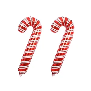 Candy Cane Shape Foil Balloon- Pack of 2- 32 Inch- Red & White Color