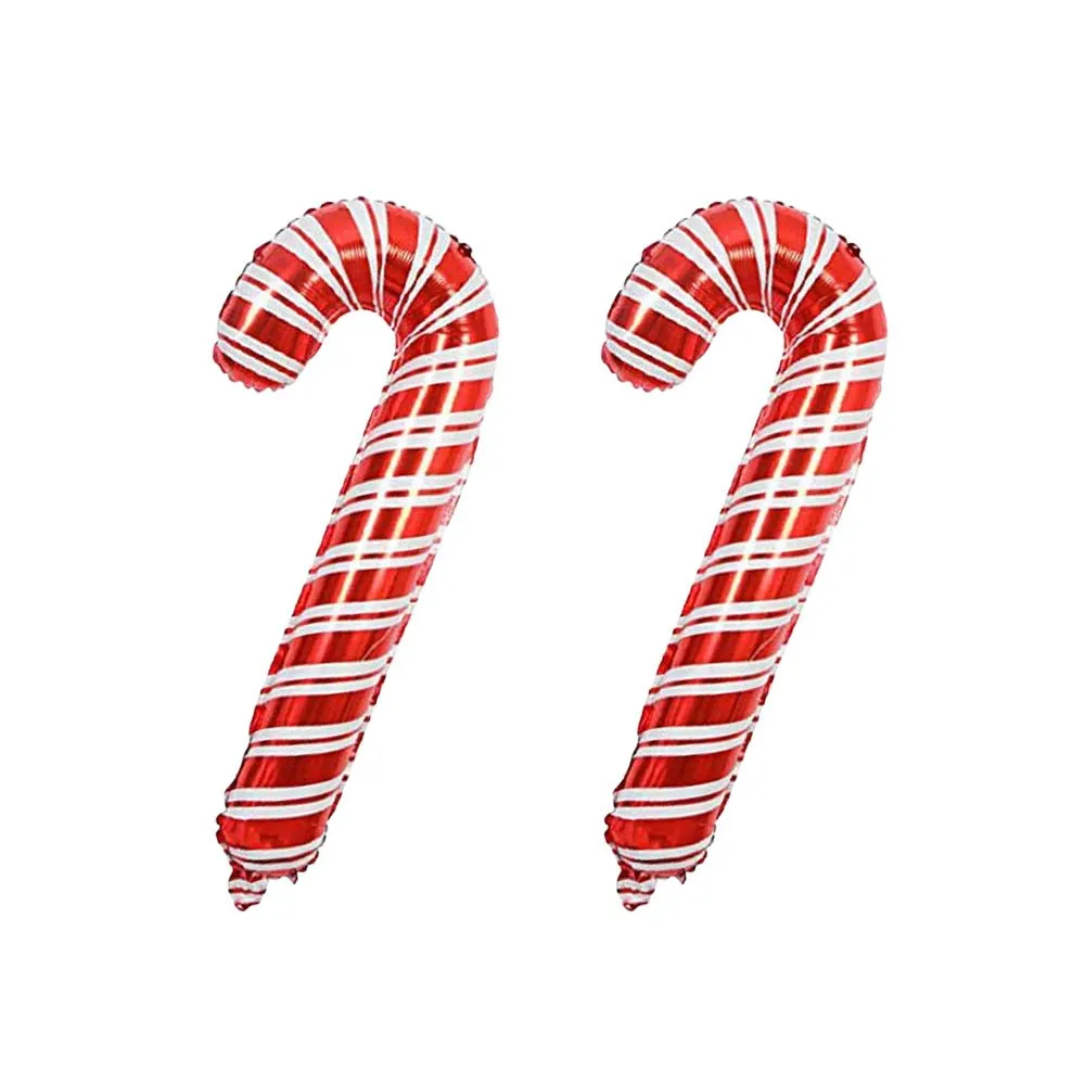 Candy Cane Shape Foil Balloon- Pack of 2- 32 Inch- Red & White Color