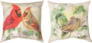 Cardinals in Flowers Indoor-Outdoor Reversible Pillow by Rozanne Priebe©