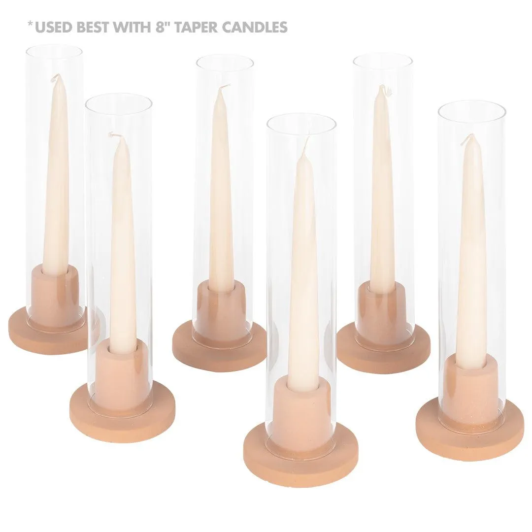 Ceramic Taper Candle Holders with Glass Hurricane Shades, Set of 6