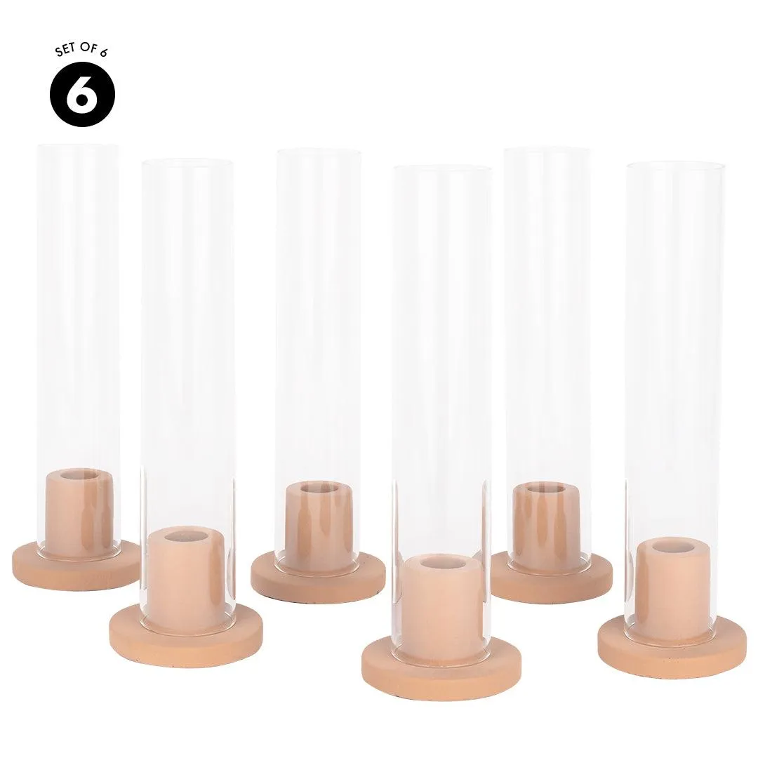 Ceramic Taper Candle Holders with Glass Hurricane Shades, Set of 6