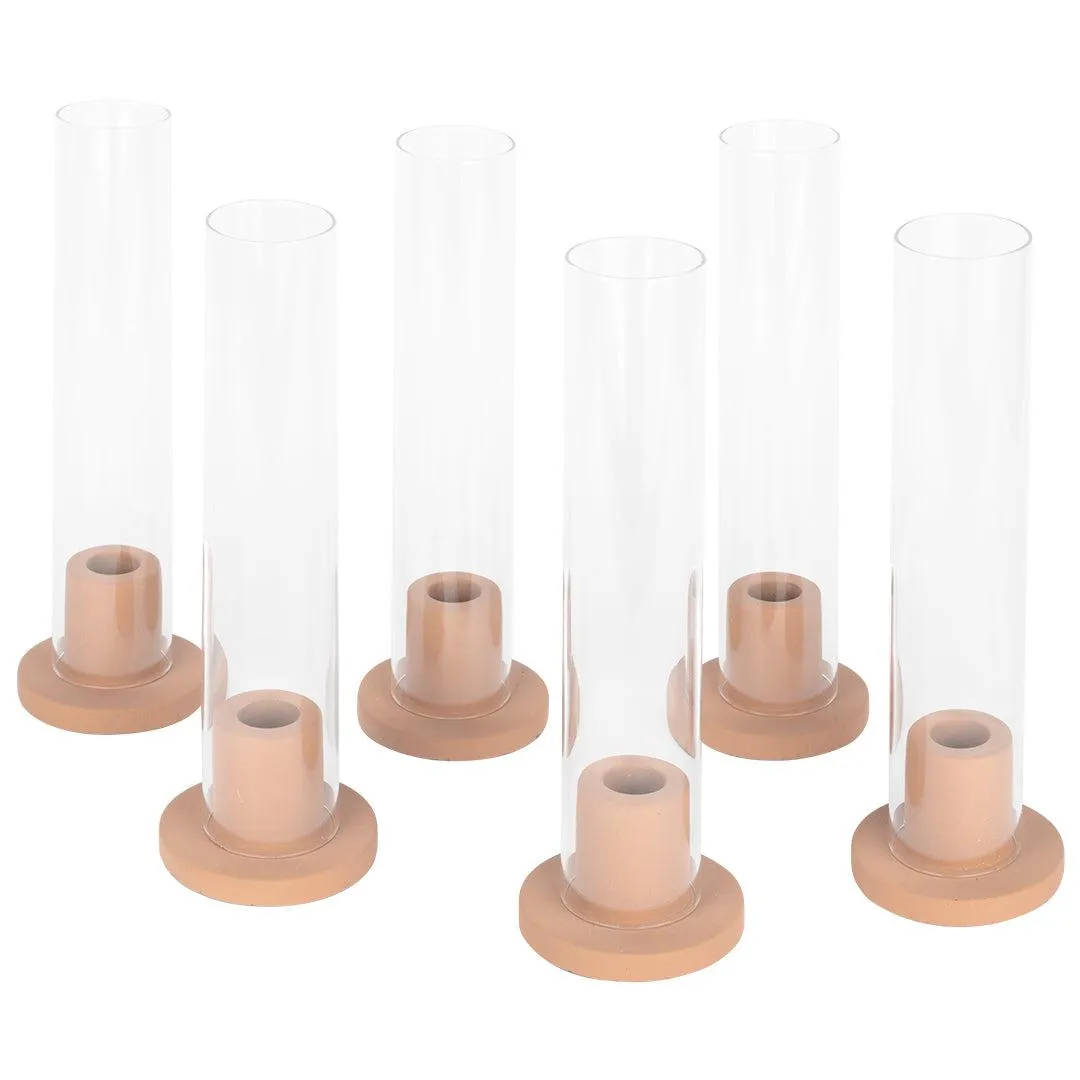 Ceramic Taper Candle Holders with Glass Hurricane Shades, Set of 6