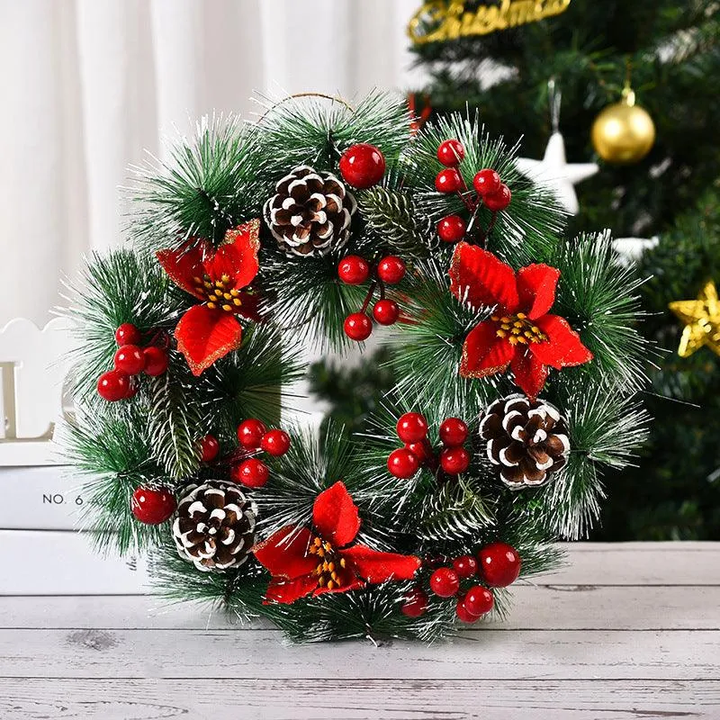 Christmas Artificial Pinecone Red Berries Wreath Front Door Window Decoration