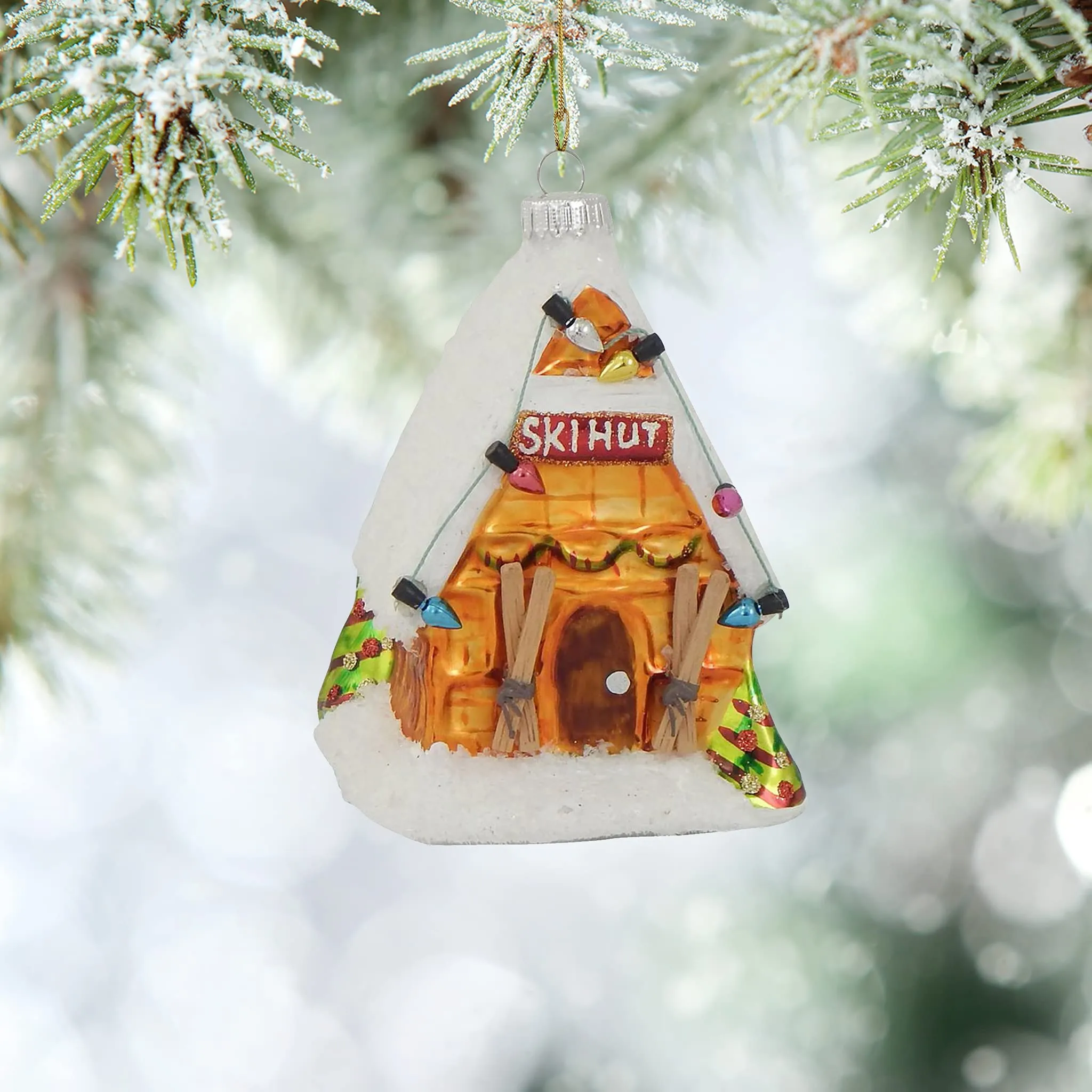 Christmas By Krebs Blown Glass  Collectible Tree Ornaments  (4" Ski Hut)