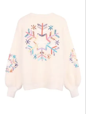 Christmas Sweaters Snowflake Sequined Super Warm Mink Cashmere Soft Fur O-Neck Pullovers Women Fall Winter Tops  C-130